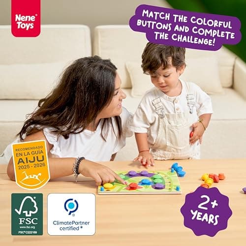 Nene Toys Wooden Color Matching Puzzle for Toddlers 2+ Years – Montessori Pegboard Button Game with Wooden Nails & Cards – Educational Toy for 2 3 Year Old Boys Girls – Fine Motor Skill Learning thumbnail 2