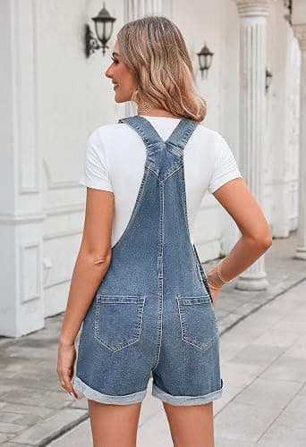 Pink Queen Women's Denim Shortalls Casual Adjustable Straps High Waist Bib Jeans Overalls Shorts Romper with Pockets thumbnail 9