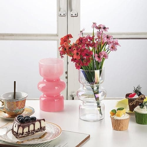 VanEnjoy Pink Glass Hydroponic Vase, Colored Glass vase Flower, Three-Layer 7 inch Cylinder vase for Home Décor, Modern Glass Vase for Home, Office, Wedding thumbnail 2