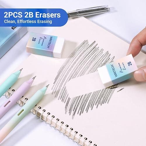 WRITECH Up Mechanical Pencil Set: 6ct Gradient Barrel 0.7mm Mechanical Pencils with 4 Tubes of HB Lead Refills and 2 Extra Erasers for Writing Drawing Sketching Drafting thumbnail 2