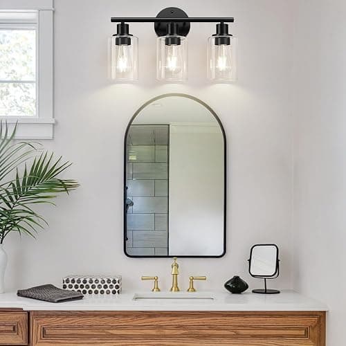 Zarbitta 3-Light Bathroom Light Fixtures, 17.23" Black Modern Vanity Lights with Clear Glass Shade, Bathroom Wall Lamp for Mirror Kitchen Living Room Hallway Cabinet Porch thumbnail 6