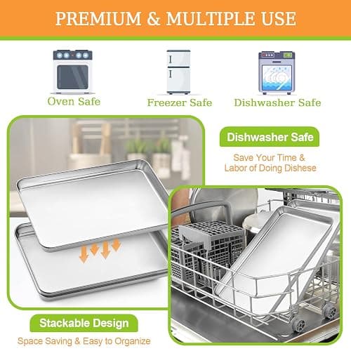 Quarter Sheet Pan Set of 4, CEKEE Stainless Steel Baking Sheet & Cookie Sheets for Baking, Baking Sheet Pan Oven Tray, Heavy Duty & Easy Clean Baking Pans Set - Size 12 x 10 x 0.98 Inch thumbnail 6