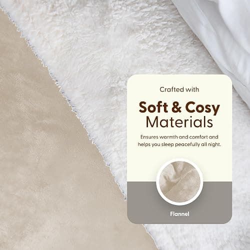 KEPLIN Large Electric Heated Throw Blanket - Electric Heated Blanket Throw for Bedspread 9 Heat Settings & Timer, Machine Washable Fleece Wool Duvet with 1 Year Warranty - Cream/Cream Sherpa thumbnail 7