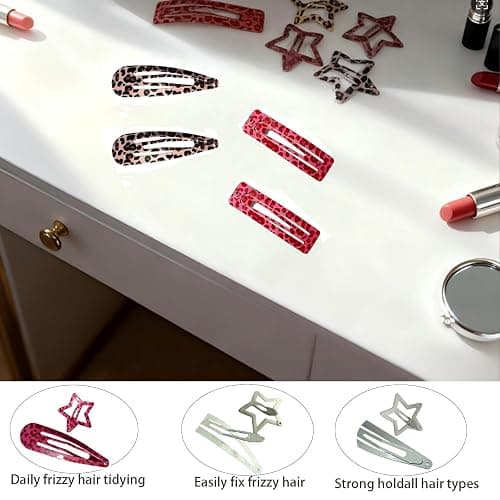 LuminaVibe 24PCS Y2K Retro Animal Print Metal Hair Clips, Assorted Star Waterdrop Rectangle Non-Slip Barrettes, Leopard & Zebra Print Pink Hair Pins for Women Girls thumbnail 4