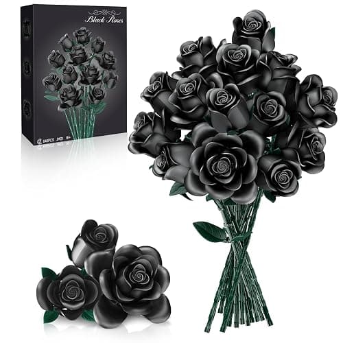 CLMTAS 12 PCS Black Roses Bouquet Building Set, Eternal Artificial Flowers, Gothic Retro Botanical Collection Decor Flower, Christmas Romantic Gift, Anniversary & Home Decor, No Vase - Image 1