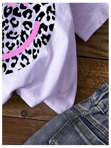 WDIRARA Girl's Leopard Graphic T Shirt Crew Neck Short Sleeve Tee Shirts Cute Tops thumbnail 4