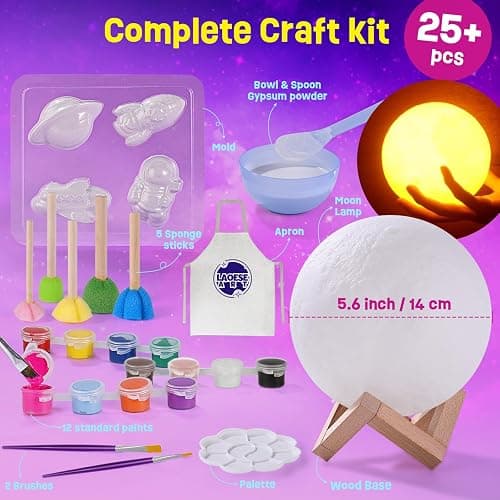 Paint Your Own Moon Lamp Kit, Cool Gifts DIY 3D Space Moon Night Light, Art Supplies Arts & Crafts Kit, Arts and Crafts for Kids Ages 8-12, Toys Girls Boy Birthday Gift Ages 3 4 5 6 7 8 9 10 11 12+ - Moon thumbnail 6