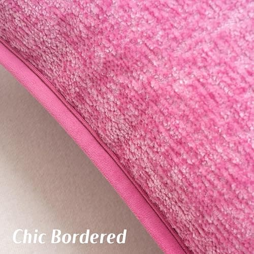 FUTEI Hot Pink Chenille Throw Pillow Covers 18x18 Inch Set of 2,Soft Cozy Bound Edge Design Cushion Case,Home Decor for Couch Bed Living Room thumbnail 4