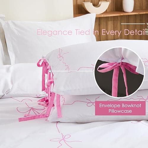 Pink Bow Duvet Cover Twin White and Pink Bedding Set Bowknot Bow Tie Cute Bedroom Decor Girls Coquette Comforter Cover Romantic Dreamy Decor thumbnail 5