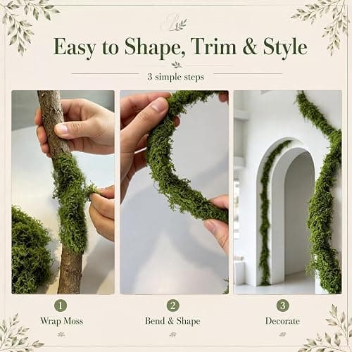 Johejohe 6 Pcs 118" Bendable Artificial Tree Branches with DIY Fake Moss | 0.5&0.6" Dia. Fake Tree branches, Enchanted Forest Decorations for Tea Party, Halloween, Christmas or Woodland Theme Events thumbnail 5