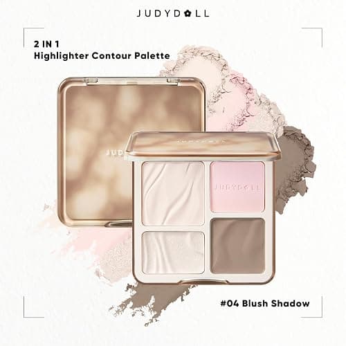 JUDYDOLL Highlight & Contour Palette, All-in-One Matte Highlighter Contour Compact, Natural Brightening Finish for Cool Fair & Olive Skin (New Version 04 Blush Shadow Palette) thumbnail 5