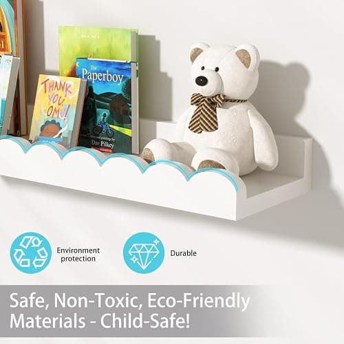 MZJZBN Nursery Floating Wall Bookshelves for Kids Room, 4-Pack White Scalloped Shelves, Toddler Room Book Storage, Baby Room Wall Decor thumbnail 4
