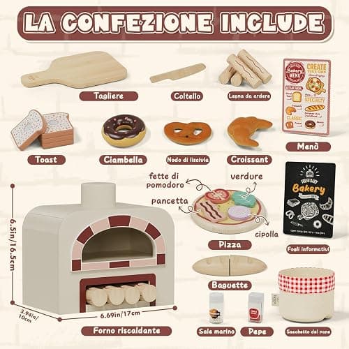 Lehoo Castle Cucina Giocattolo per Bambini, Pizza Giocattolo in Legno, Accessori Cucina Bambini, Giochi Bambino Bambina 3-5 Anni thumbnail 3