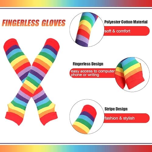 Barrlves 2/4 Sets Womens Striped Knee High Socks Long Knitted Arm Warmers Fingerless Gloves for Halloween Costume thumbnail 3