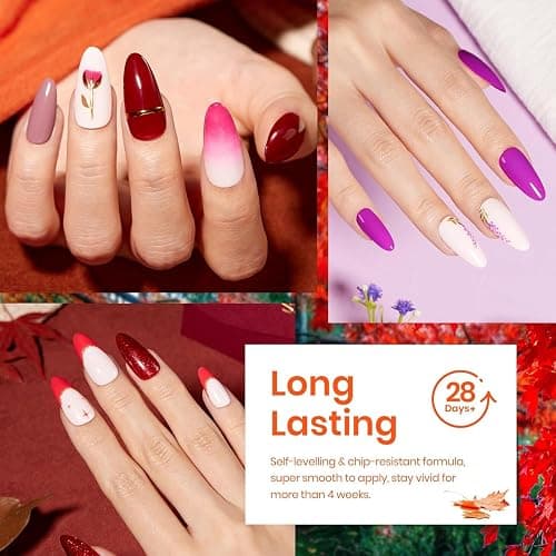 Beetles Fall Gel Nail Polish Set - Fall Yard Gel Polish Kit, 20 Color Orange Burgundy Red Navy Blue Glitter, Soak Off LED UV with Base Top Coat Nail Art Manicure Gift for Women thumbnail 5