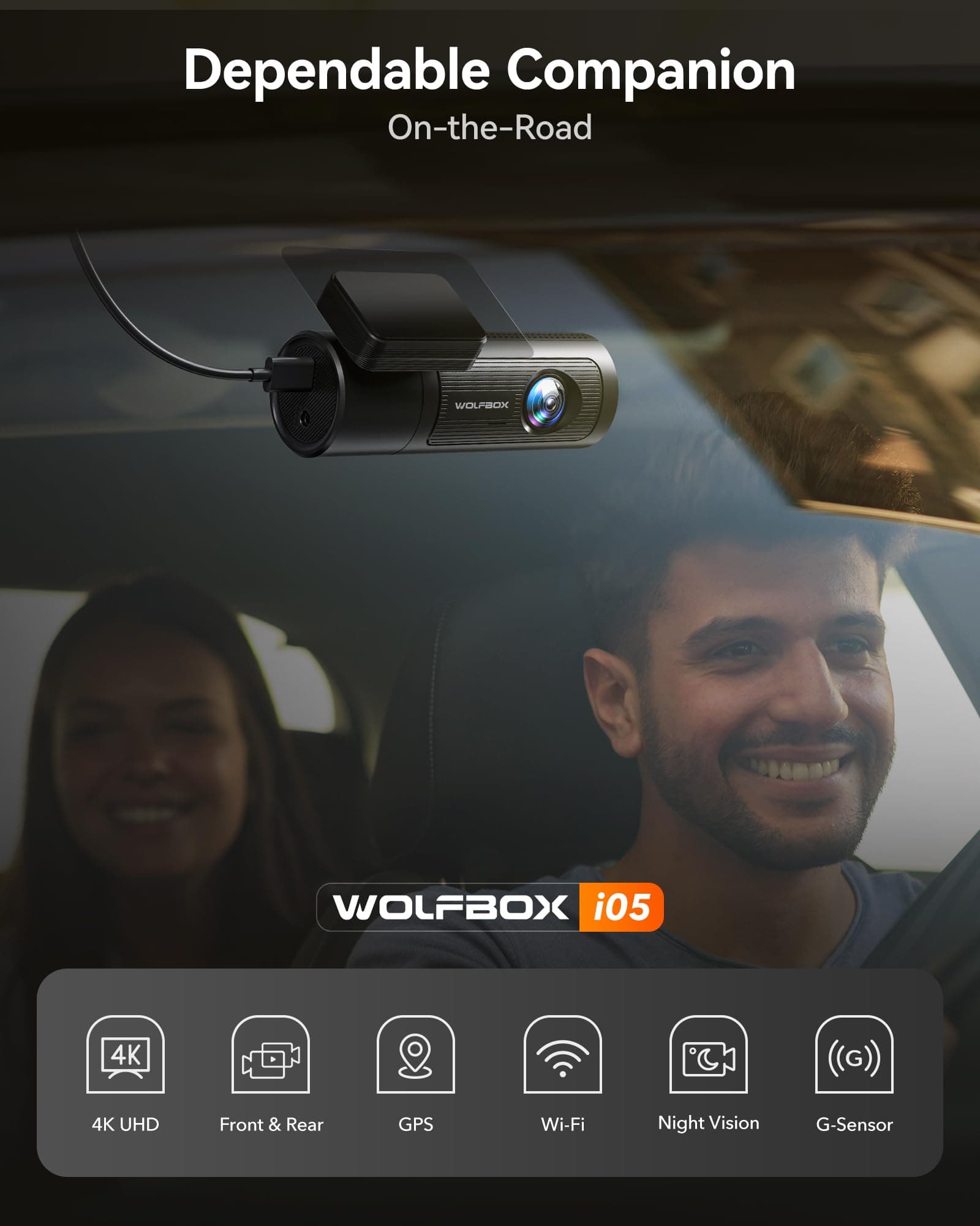 WOLFBOX Cámara Dash Cam 4K Frontal y Traseira para Carro, WiFi UHD 2160P/1080P, Incluye Tarjeta de 32 GB, GPS, WDR, Visión Nocturna, Modo Aparcamiento 24 h, Sensor G, Grabación en Bucle (hasta 256 GB) thumbnail 7