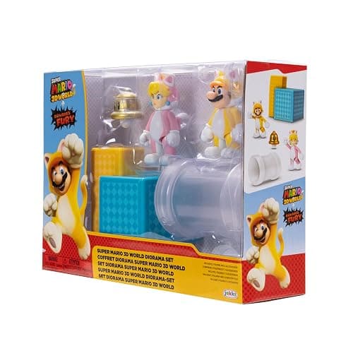 Super Mario Nintendo 2.5" Action Figures 3D World Diorama Includes Cat Mario and Cat Peach thumbnail 6