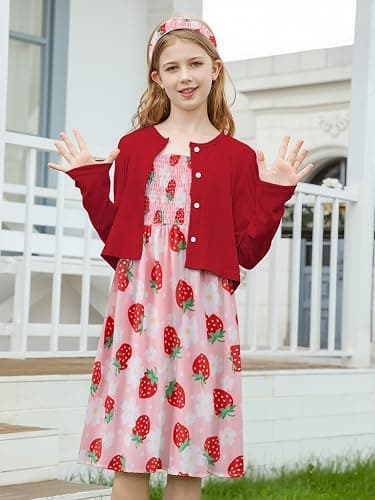 RAISEVERN Girls Casual Adjustable Strap Sleveless Dress Cardigan Set Size 5-12Y thumbnail 3