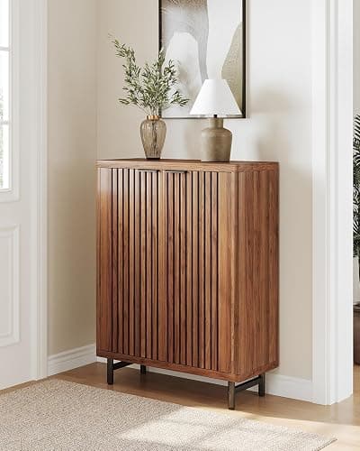 LITTLE TREE 6-Tier Shoe Cabinet with Doors for Up to 24 Pairs, Large Wooden Shoes Cabinet with Adjustable Shelves, Retro Freestanding Shoe Organizer for Entryway, Hallway, Brown - Brown thumbnail 7