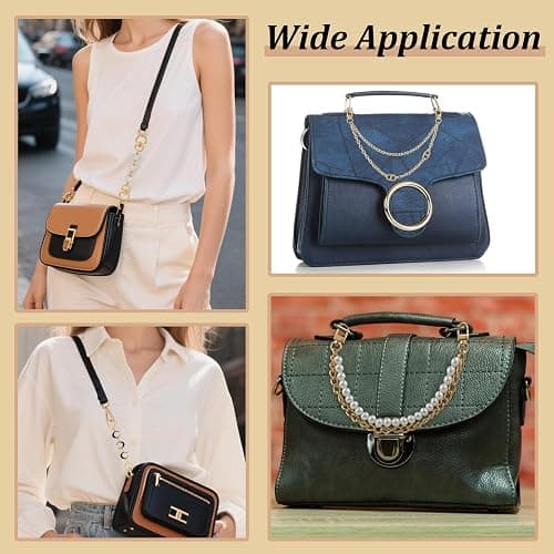 2 Stück Taschenkette Gold mit Perlen und Mond Anhänger, Doppel für Handtasche Geldbörse, Schulterriemen Kette Ersatz Taschengurt Kettenverlängerung, Elegante Perlenkette Tasche Extender Kette thumbnail 7