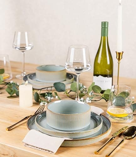 TheTerra Ceramic Dinnerware Sets for 4, 12 Pieces Porcelain Lightweight Speckled Plates and Bowls Sets, Scratch Resistant Dish Set, Oven & Microwave & Dishwasher Safe, Illusion Blue thumbnail 6