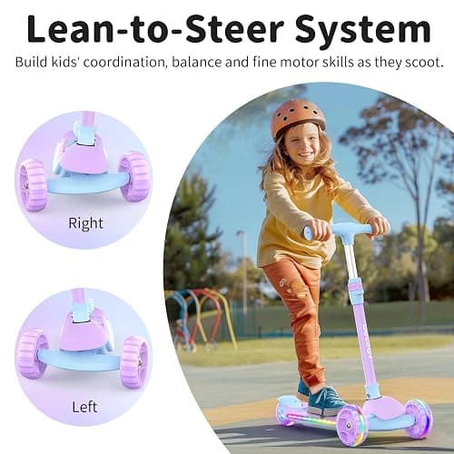 BELEEV A9 Kids Scooter with LED Light-Up Wheels & Deck, 3 Wheel Folding Scooter for Toddlers Girls Boys Ages 3-12, Adjustable Handlebar, Lean to Steer, Extra-Wide Wheels, Kick Scooter for Children thumbnail 5