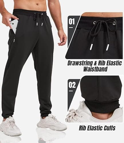 lomsoe 3 Pack Sweatpants for Men Tapered Mens Joggers Pants with Zip Pockets Slim Fit Running Gym Sweat Pants Gifts for Men thumbnail 5