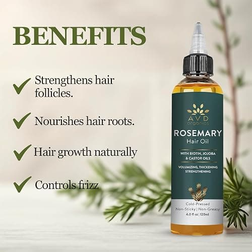 AVD Organics Rosemary Oil for Hair Growth & scalp | Infused With Biotin | Hair Strengthening Nourishing and Volumizing | Infused with Jojoba & Castor Oil | Non-GMO 120ml thumbnail 5