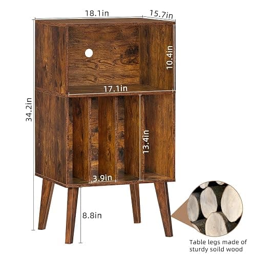 Lerliuo Record Player Stand, Brown Turntable Stand Holds up to 160 Albums, Mid-Century Vinyl Storage Cabinet Table with Solid Wood Legs, Record Player Holder Dispaly Shelf for Bedroom Living Room thumbnail 3