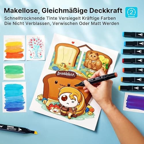 Tongfushop Filzstifte Marker Set, 168 Farben Alkohol Marker mit Feinspitze & Breitspitze, 2-Sekunden Schnelltrocknend, Alkohol Stifte mit Anti-Seepage Abstandshaltern für Malerei, Design thumbnail 4