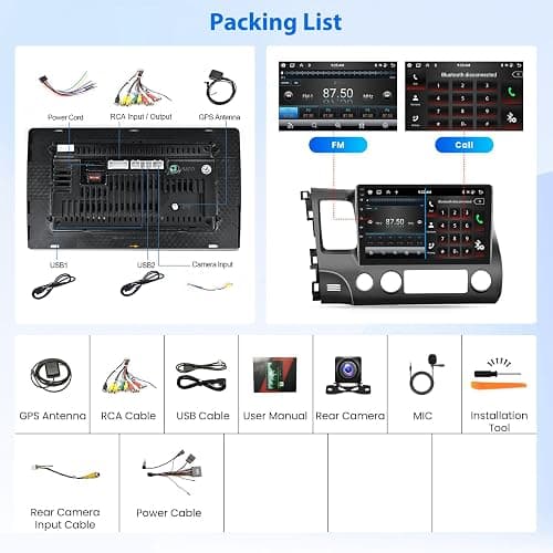 2+64G Android Car Stereo for Honda Civic 2006 2007 2008 2009 2010 2011 Wireless Carplay Android Auto, 10.1'' Touchscreen Head Unit with GPS Bluetooth Mirror Link WiFi FM/RDS EQ AHD Backup Camera SWC thumbnail 7