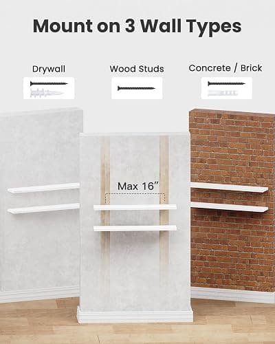 AMADA HOMEFURNISHING Floating Shelves Wall Mounted, 32 x 7 Inch Wall Shelves for Bathroom, Bedroom, Living Room, White Shelves Set of 2 | Wall Shelves with Hidden Bracket, Solid MDF Wood, 22 lbs Max Load per Shelf, Easy to Assemble, Multi-Wall Compatible thumbnail 8
