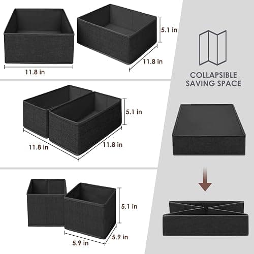 Criusia 6 Pack Clothes Drawer Organizer Dividers, Fabric Foldable Closet Dresser Drawer Organizer for Clothing, Bra Sock Underwear Drawer Organizer for Nursery Bedroom Organization (6 Bins, Black) - 6 Pack - Black thumbnail 2