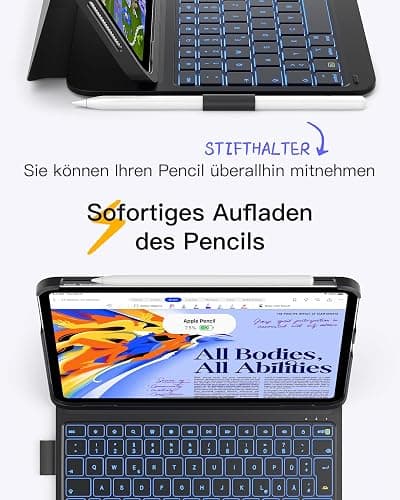 Inateck iPad 11(A16) Hülle mit Tastatur, iPad 10 Gen. Hülle mit Tastatur, für iPad Air 11" M4/ M3/M2 (2026/2025/2024),Air 5/4, Pro 11,QWERTZ,Ultraleichte Tastatur mit Stifthalter,AirTap BK2007 thumbnail 6