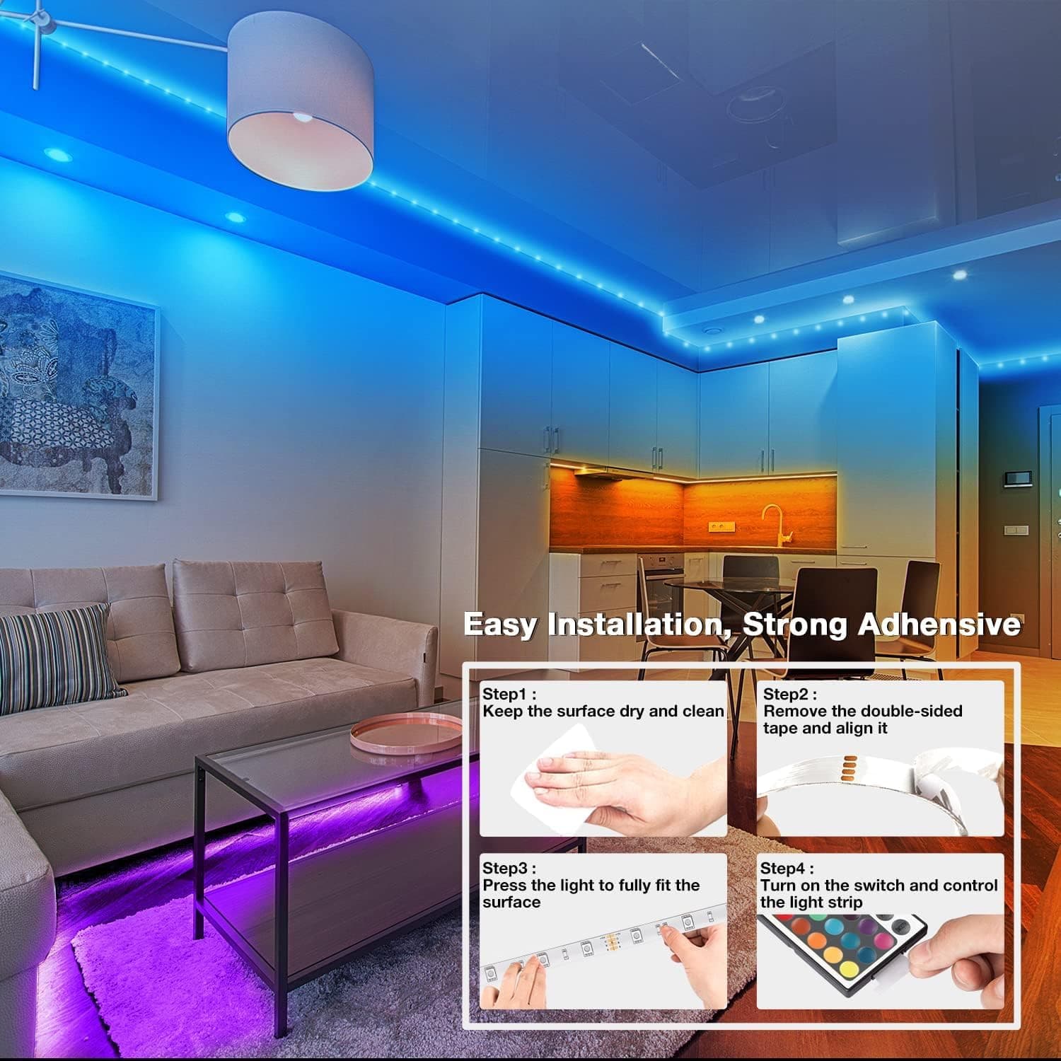 LED Strip Lights 32.8ft/10M, RGB LED Light Strip, 5050 SMD LED Color Changing Tape Light with 44 Key Remote and 12V Power Supply, LED Lights for Bedroom, Home Decoration, Bar (10M) thumbnail 3