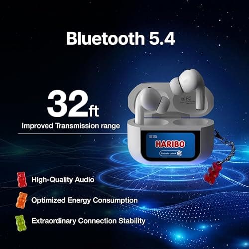 DCHK Haribo Wireless Earbuds with LCD Touchscreen Case, Bluetooth 5.4 TWS, Noise Cancelling, 13mm Bass Driver, IPX4, Gummy Bear Style thumbnail 4