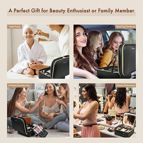 Behaesty Travel Makeup Bag with LED Mirror Double Layer, Detachable Vanity Mirror with Lights, Tri-light Dimmable, Makeup Case with Adjustable Dividers and Brush Holder Cosmetic Organizer Storage Box thumbnail 6