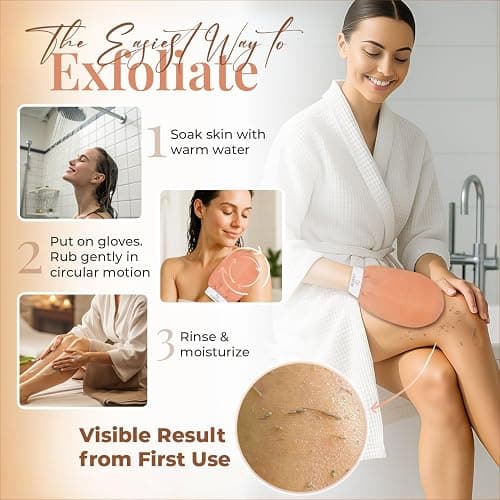 L'Exfose Kessa Hammam Deep Exfoliating Glove 2pc - Korean Exfoliating Mitt for Shower Ideal for Dead Skin Remover, Keratosis Pilaris & Self-Tanning to Improve Skin Tone Made with 100% Natural Viscose thumbnail 4