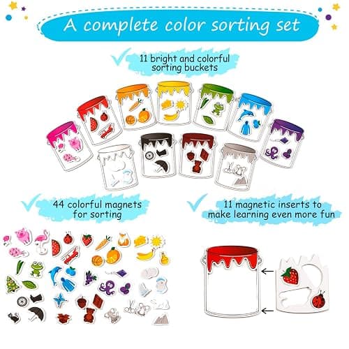 Simply magic 11 Jars Magnetic Color Sorting Set - Color Sorting Toys for Toddlers, Magnetic Shapes, Learning Colors Recognition Magnets, Colors Matching Games for Toddlers, Preschool Circle Time thumbnail 5