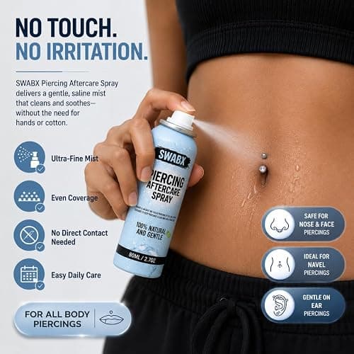 SWABX Piercing Aftercare Saline Spray 80ml – Fine Mist Sea Salt Spray for Ear, Nose & Body Piercings – Gentle Daily Care thumbnail 9
