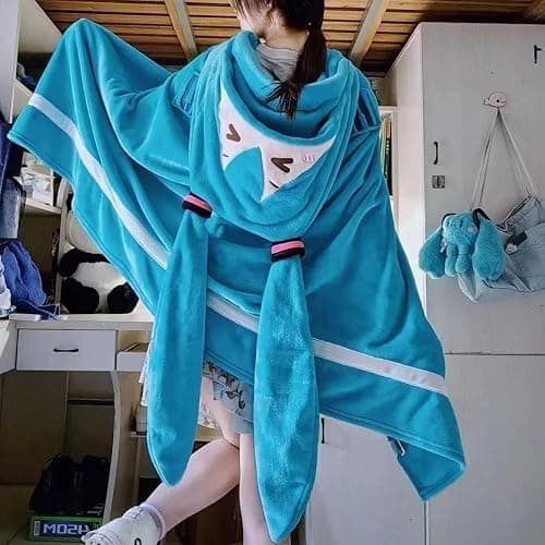 Anime Hatsune Miku Hooded Blanket Soft Vocaloid Cosplay Kawaii Shawl 63" x 39" thumbnail 7