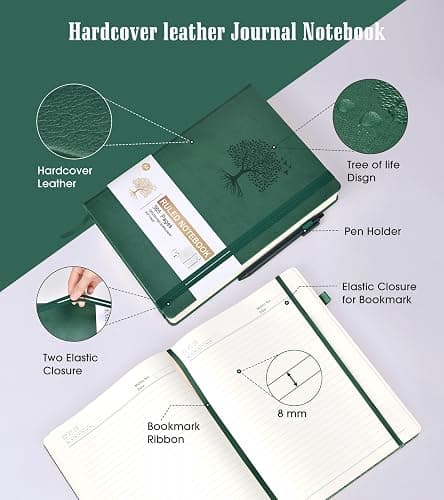 Lined Journal Notebook -365 Pages A5 Thick Journals for Writing Ruled Notebook, Hardcover Leather Journal for Women Men Daily Journal Notebook for Work, Note Taking, 100Gsm Lined Paper( 5.75'' X 8.38'' Green) thumbnail 5