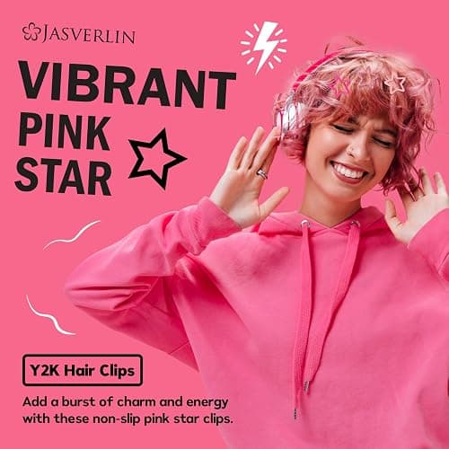 JASVERLIN 36 Pcs Star Snap Hair Clips, Y2k Colorful Cute Barrettes for Women Girls, Thick Fine Non-Slip Hairclips Accessories Glitter Kawaii Rave Assorted Size Style (Pink) thumbnail 3