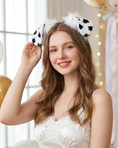 BNLIDES Handmade Plush Ears Headwear Dalmatian Dog Ears Headband Adult Cosplay Accessory for Halloween, Christmas thumbnail 3