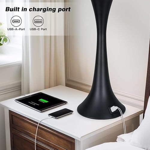 Rinweey 27.5" Table Lamps Set of 2, Touch Bedside Lamps with USB C+A Ports, 3 Way Dimmable Nightstand Lamps for Bedroom, Living Room, Office, Black Lamp with Beige Lampshade, Bulbs Included thumbnail 3