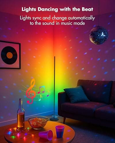 Vexinat Corner Floor Lamp, Smart RGB LED Corner Lamp with App & Remote, Modern Floor Lamp with 16 Million Colors, Music Sync, Scene Modes, Color Changing Standing Lamps for Living Room, Bedroom thumbnail 5