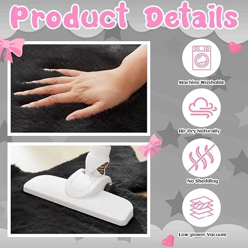 Tinideya Black Bow Rug 2 x 3 ft Cute Coquette Bow Area Rugs for Girls Bedroom Decor Faux Rabbit Fur Fluffy Bedside Shaggy Carpet with Serged Edge Non Slip for Nursery Playroom Home Floor thumbnail 3