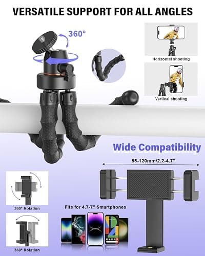 Vlogging Kit for iPhone/Android, YouTube Starter Kit with Wireless Microphone/Camera Tripod/Flexible Tripod/RGB Fill Light, Content Creator Essentials Kits for TikTok Vlog Video Recording thumbnail 3