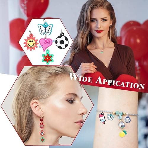 Hungdao 200 Pcs Rubber Loom Band Charm Only Silicone Rainbow Bracelet Charms, Soccer Keychain Bracelet Pendant Summer Rubber Accessories Colorful Jewelry Making Kit with 200 Opening Rings thumbnail 6
