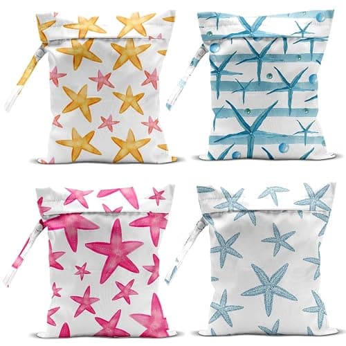 zcyxuuw 4 Pack Wet Bag for Swimsuit, Beach Travel Essentials Wet Dry Bag, for Sunscreen Toiletry Dirty Clothes Yoga Gym Diaper, Friend Summer Beach Vacation Gifts. starfish thumbnail 2